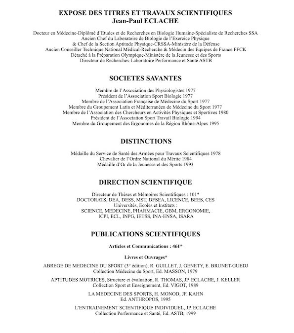 Exposé des titres et travaux scientifiques